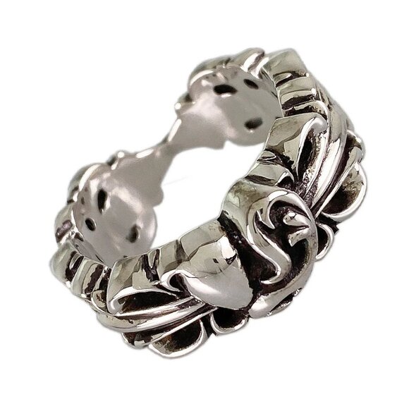 CHROME HEARTS Double Floral Cross Heart Silver Ring - Picture 1 of 14